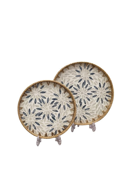 Navy & White Flora Mosaic Tray Set - 2Pcs