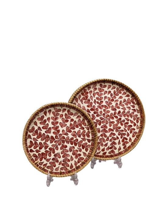 Red Petal Mosaic Tray Set - 2Pcs