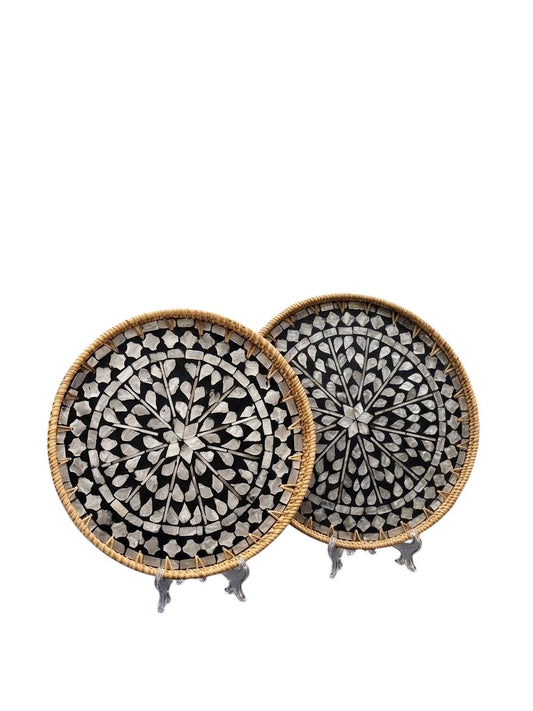 Black Starburst Mosaic Tray Set - 2Pcs