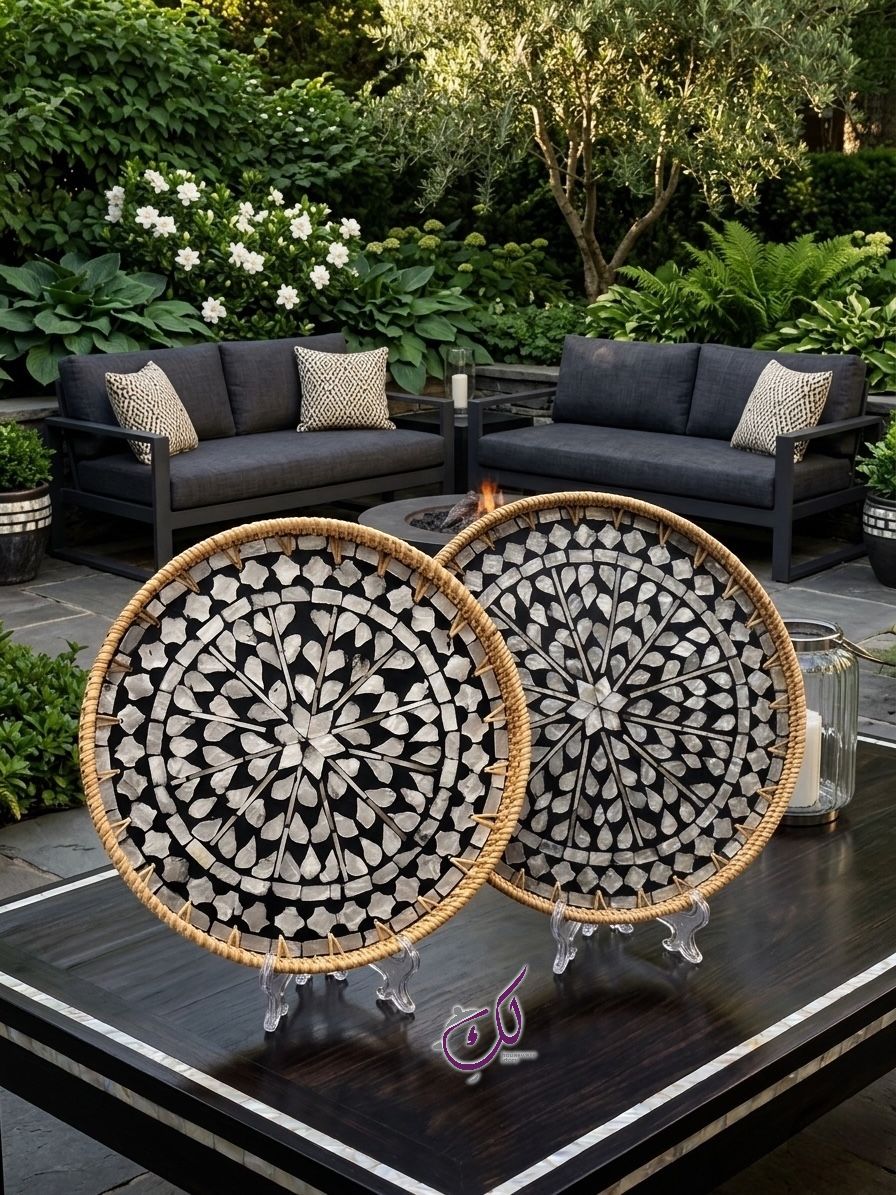 Black Starburst Mosaic Tray Set - 2Pcs