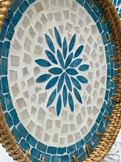 Turquoise Border Flower Tray Set - 2Pcs