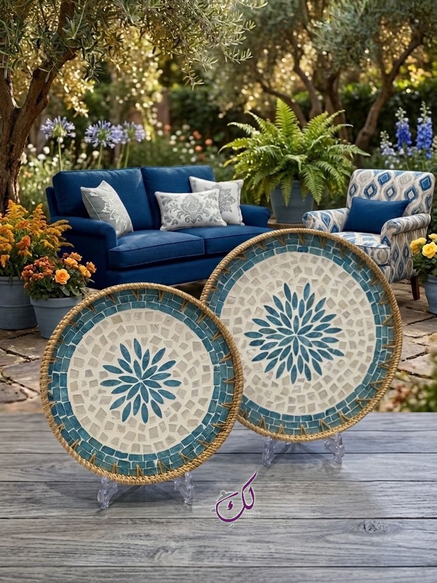 Turquoise Border Flower Tray Set - 2Pcs