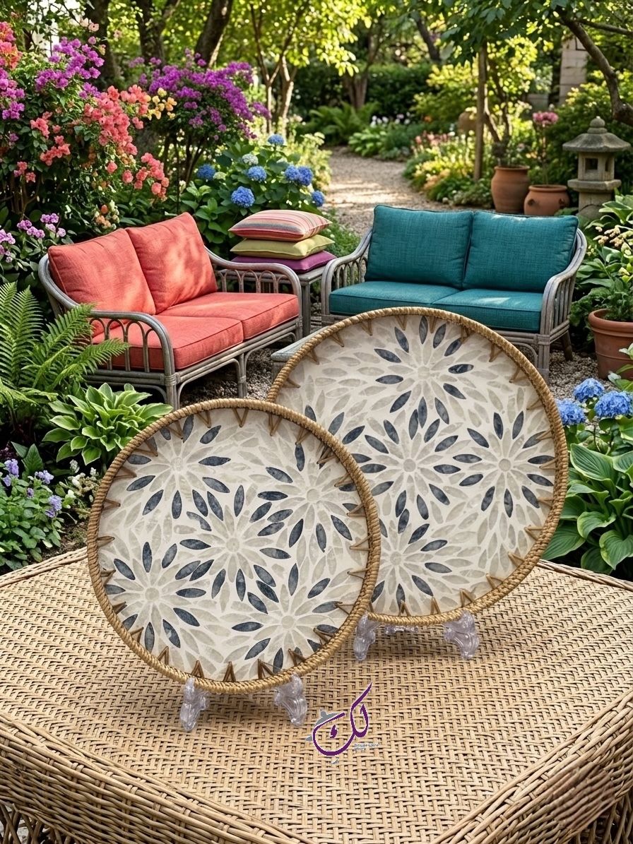 Navy & White Flora Mosaic Tray Set - 2Pcs