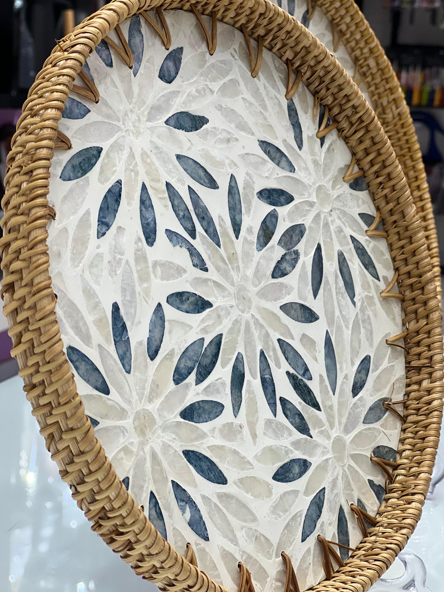 Navy & White Flora Mosaic Tray Set - 2Pcs