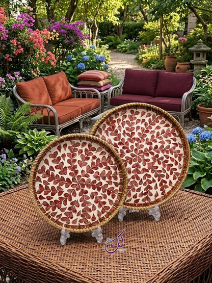 Red Petal Mosaic Tray Set - 2Pcs