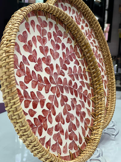 Red Petal Mosaic Tray Set - 2Pcs