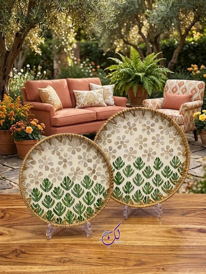 Green Monstera & Floral Tray Set - 2Pcs
