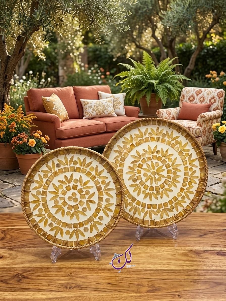 Yellow Geometric Mosaic Tray Set - 2Pcs