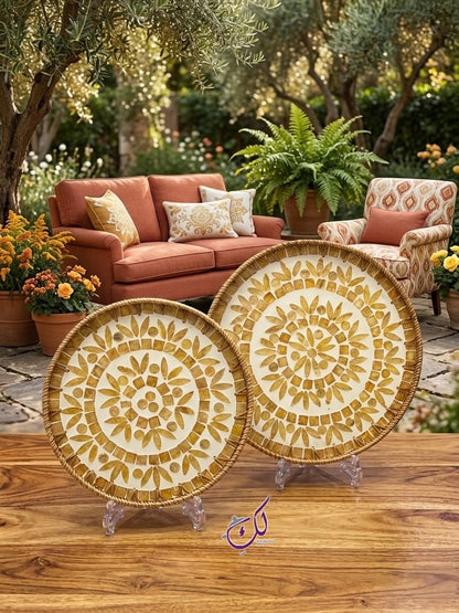 Yellow Geometric Mosaic Tray Set - 2Pcs
