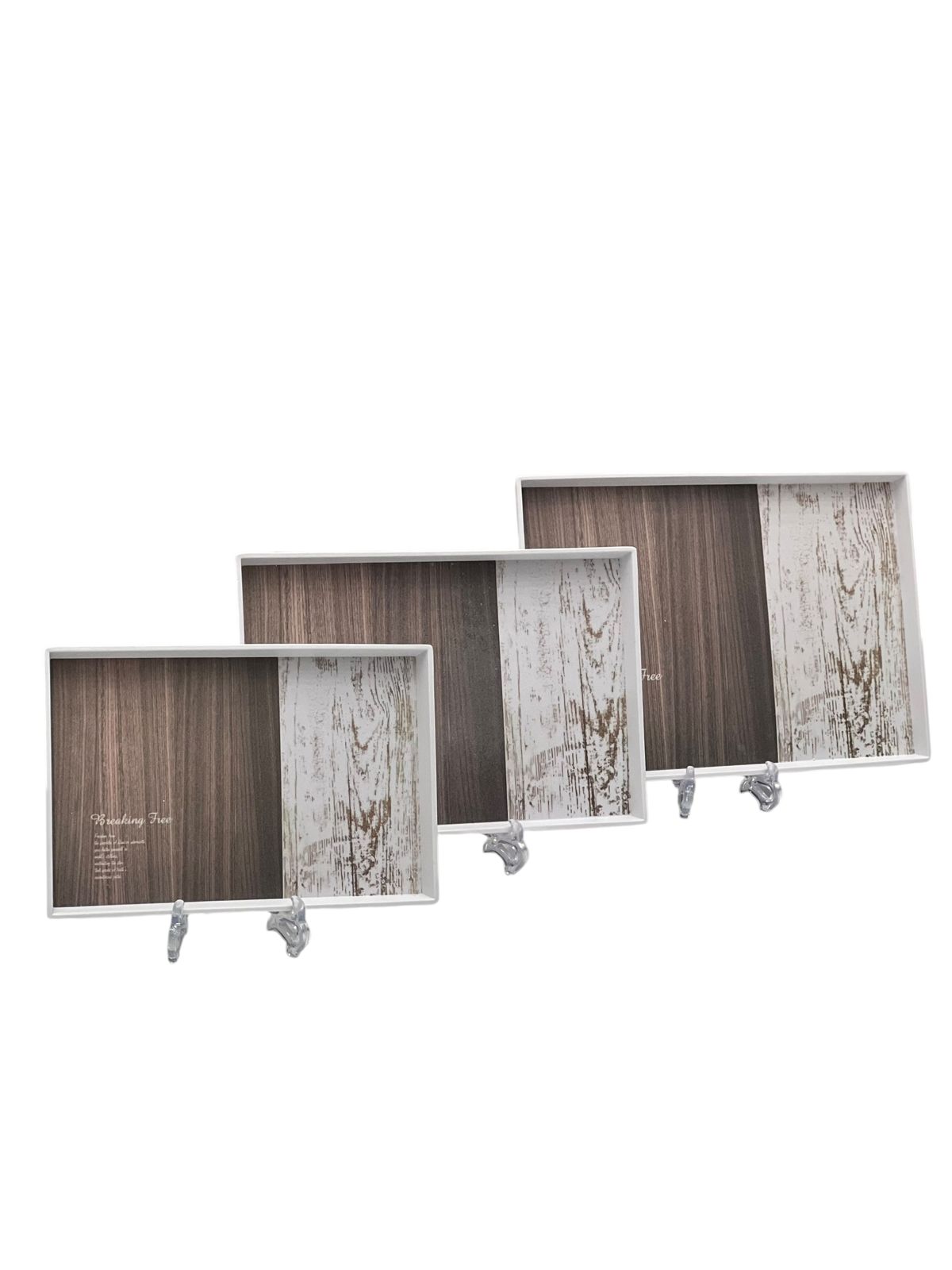 Two-Tone Rustic Wood Tray Set - 3Pcs