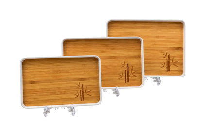 Glossy Wooden Bamboo Shoots Tray Set - 3Pcs
