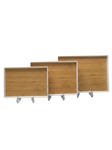 Wooden Bamboo Ginko Leaf Tray Set - 3Pcs