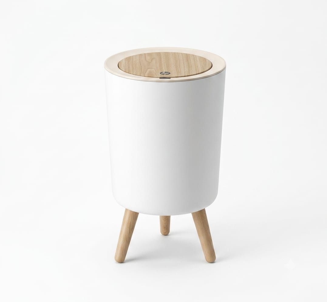 Wooden Lid Trash Bin White - 5L