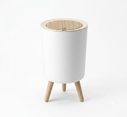 Wooden Lid Trash Bin White - 5L