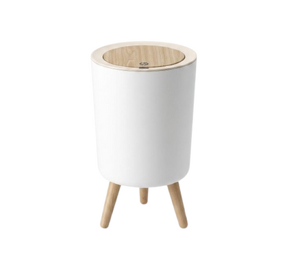 Wooden Lid Trash Bin White - 5L