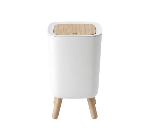Wooden Lid Trash Bin White – 6L