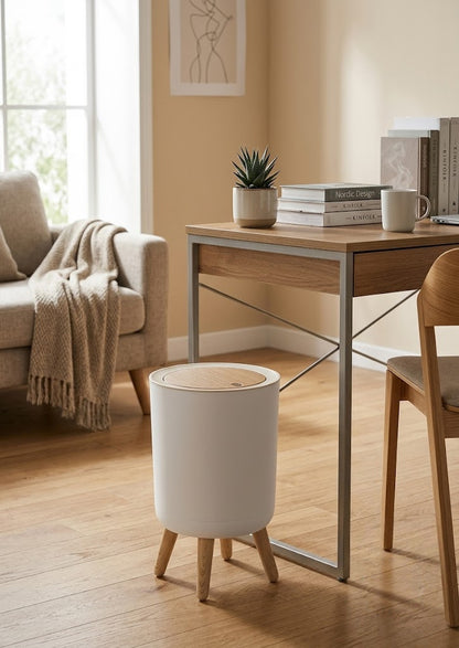 Wooden Lid Trash Bin White - 5L