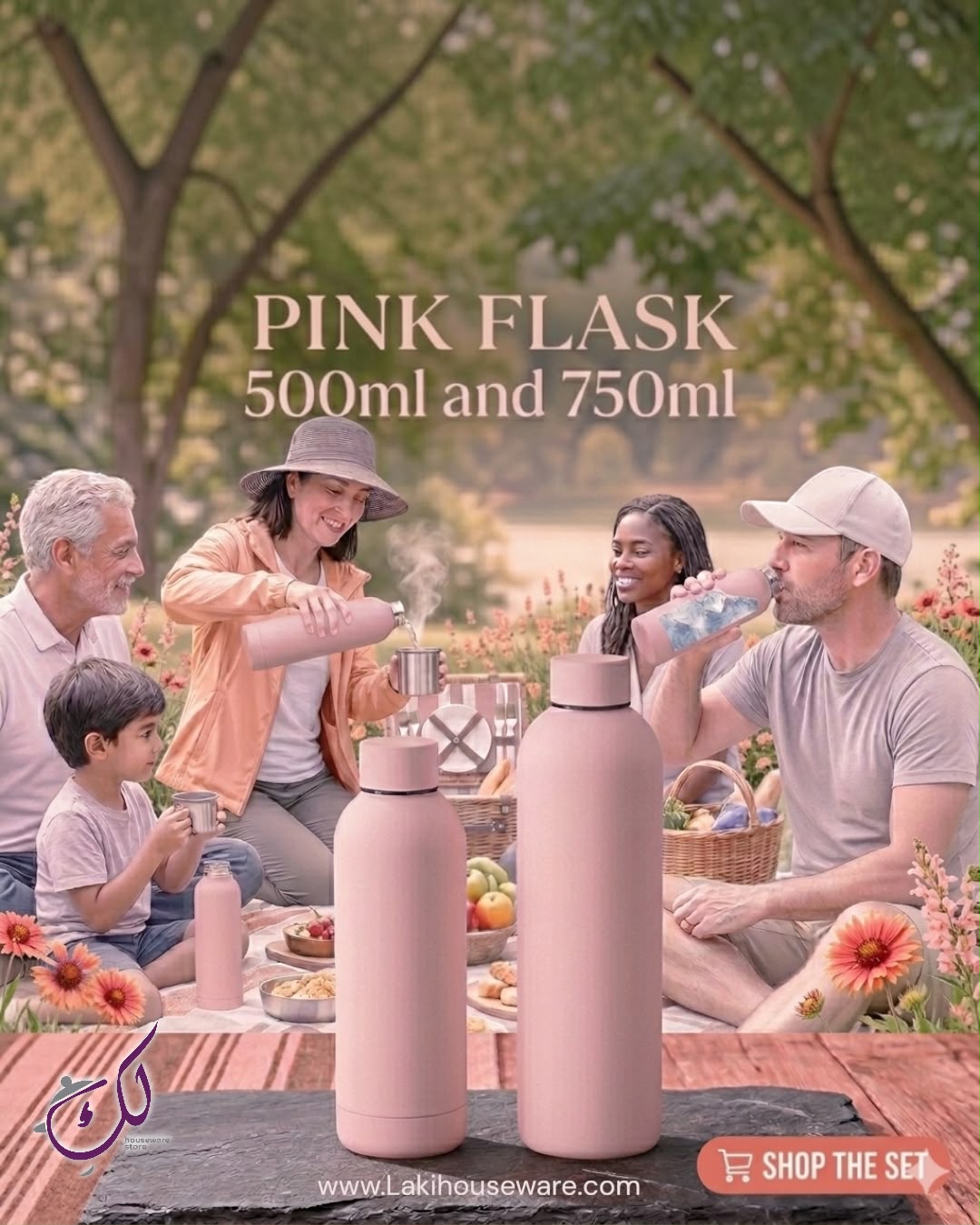 PINK STAINLESS STEEL FLASK SET – 750ML & 500ML