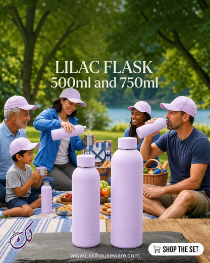 LILAC STAINLESS STEEL FLASK SET – 750ML & 500ML