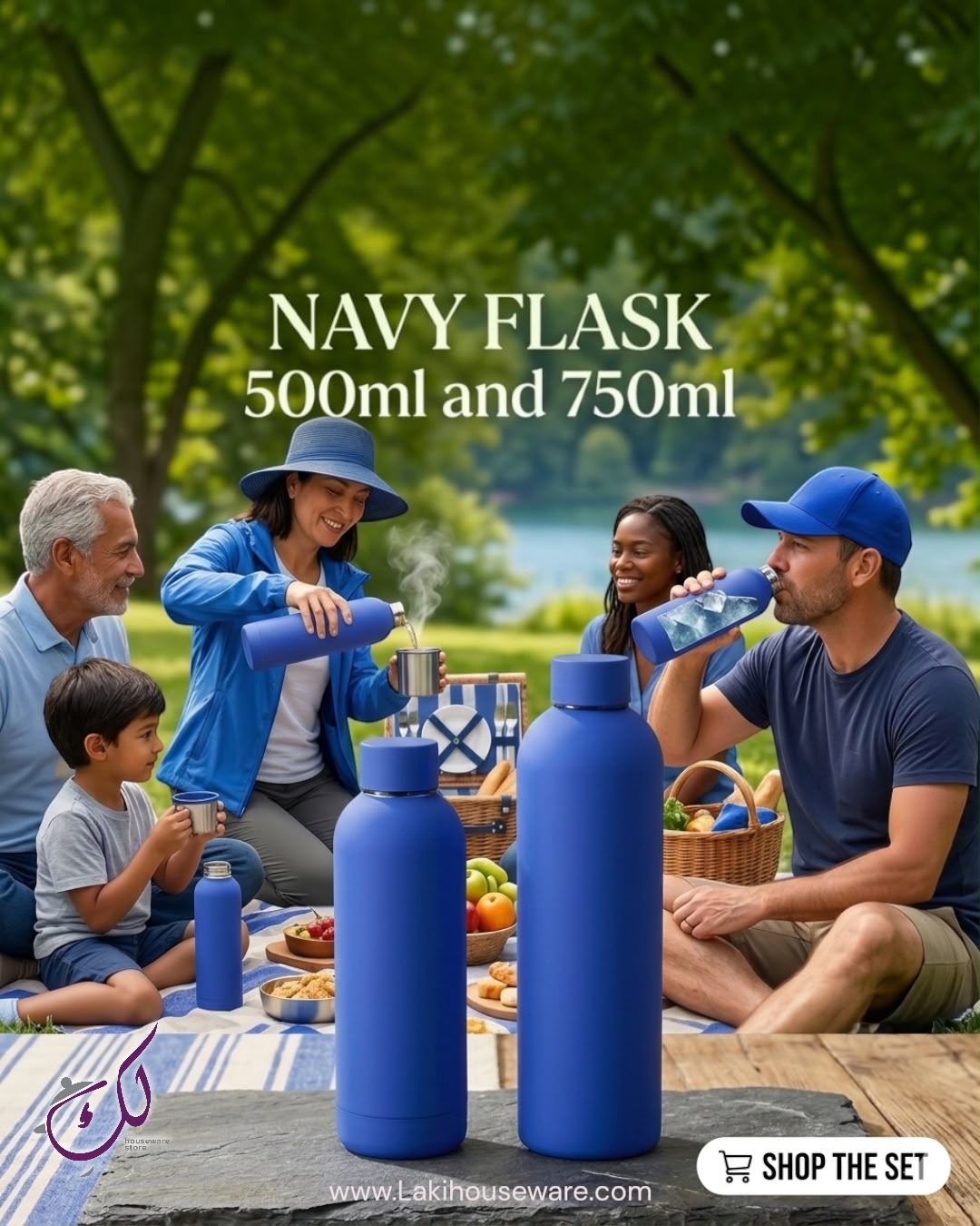 NAVY STAINLESS STEEL FLASK SET – 750ML & 500ML