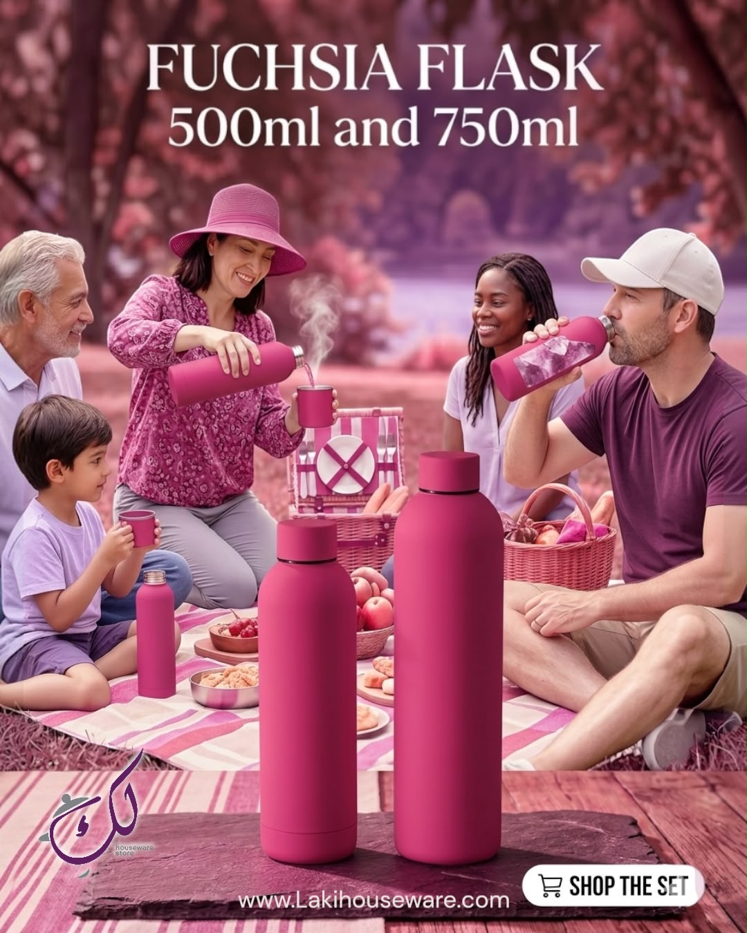 FUSHIA STAINLESS STEEL FLASK SET – 750ML & 500ML
