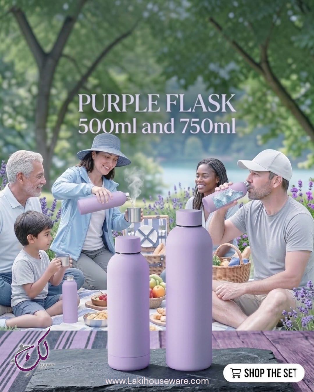 PURPLE STAINLESS STEEL FLASK SET – 750ML & 500ML