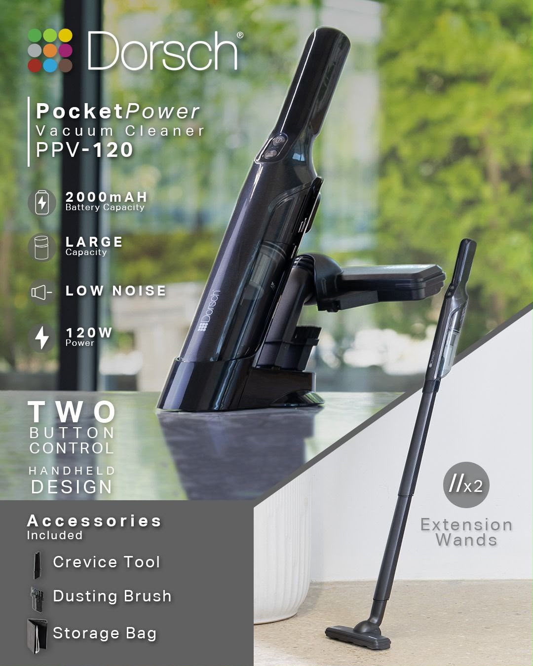 DORSCH POCKETPOWER CORDLESS HANDHELD VACUUM CLEANER – PPV-120