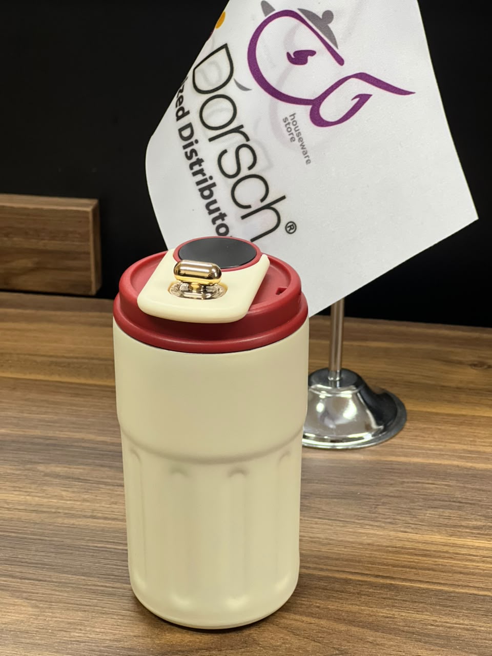 Beige Red Gold Cap Thermal Tumbler – 450ml