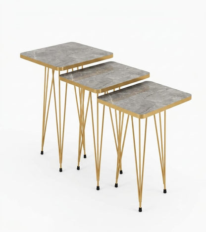 Square Grey Marble Side Table Set – 3 Pieces
