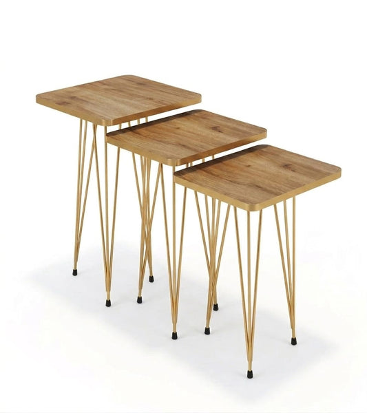 Square Wood Side Table Set – 3 Pieces