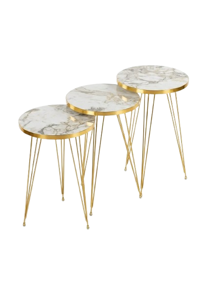 Round White Marble Side Table Set – 3 Pieces