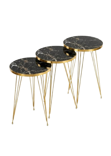 Round Black Marble Side Table Set – 3 Pieces