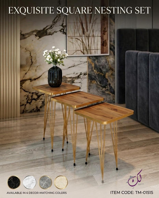 Square Wood Side Table Set – 3 Pieces