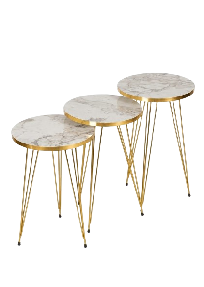 Round Grey Marble Side Table Set – 3 Pieces
