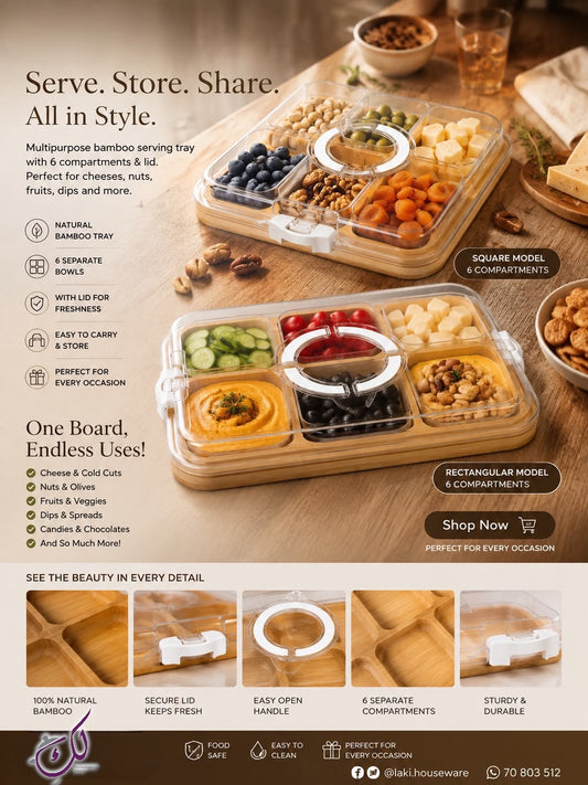 6-PART BAMBOO TRAY WITH LID