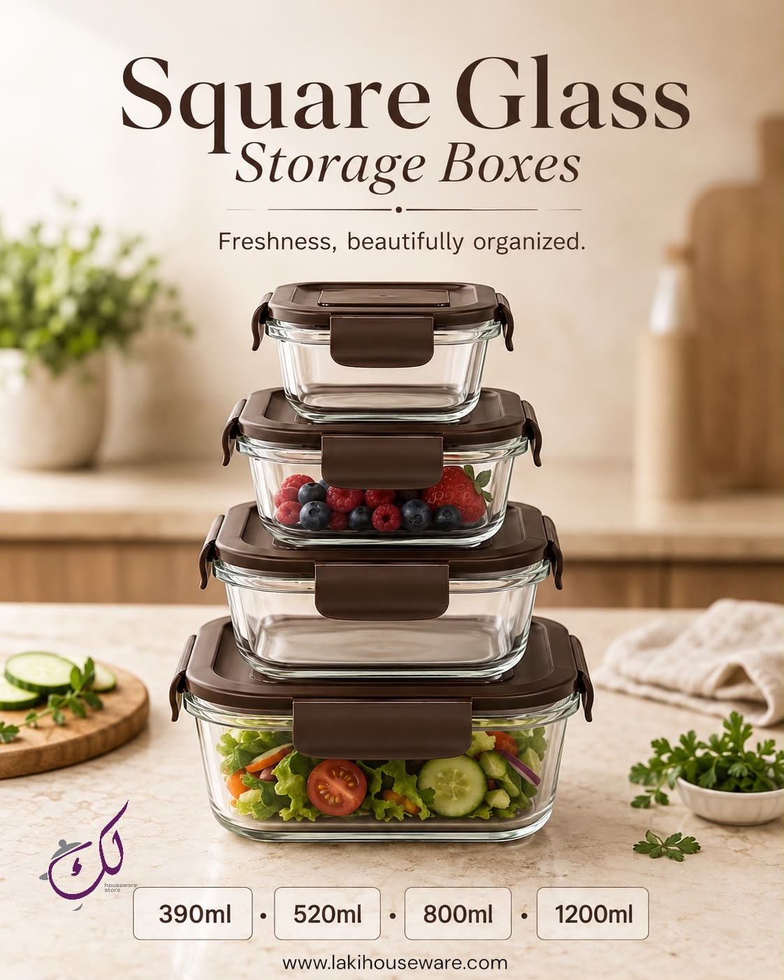 SQUARE GLASS STORAGE BOX – SET OF 4 BLACK