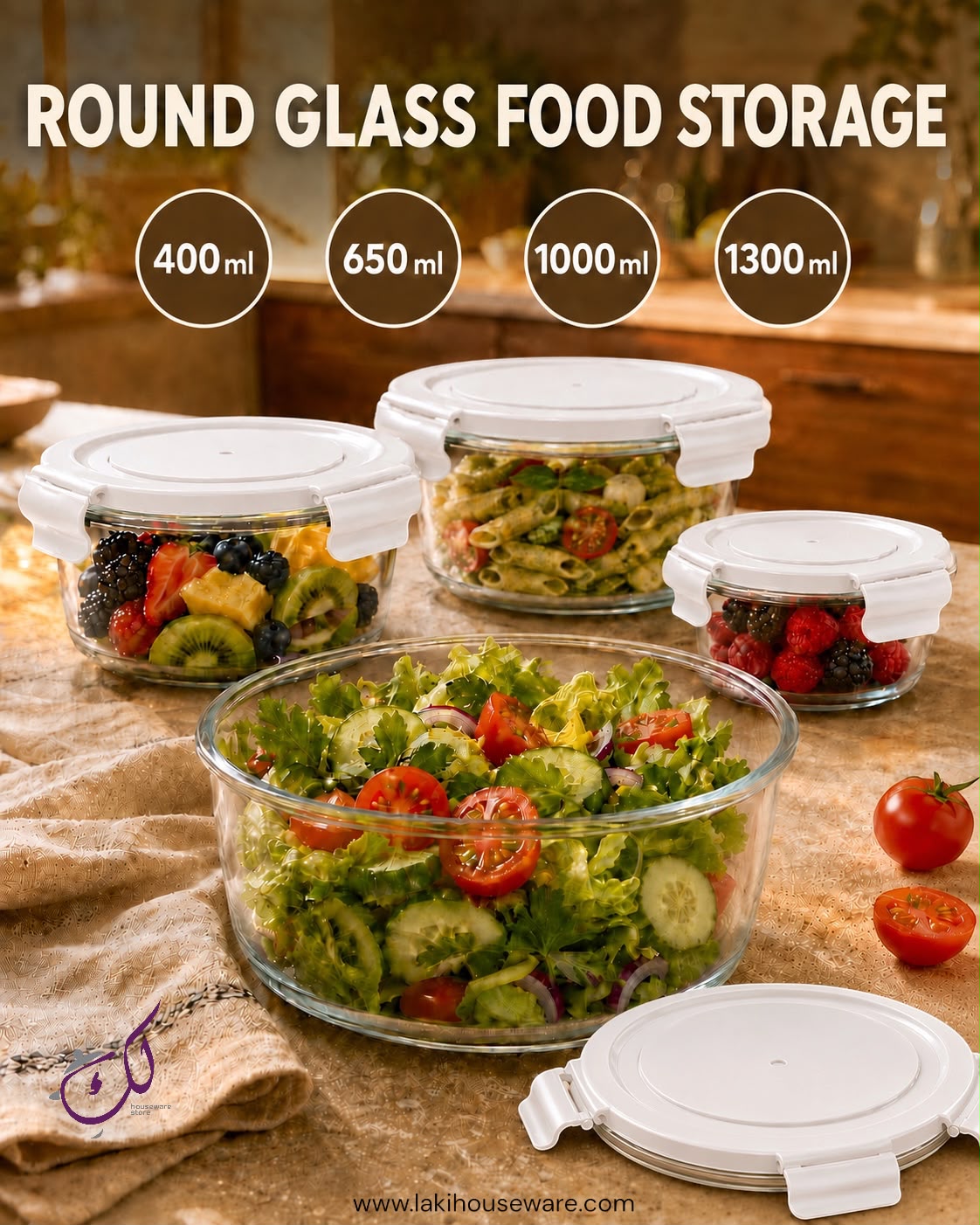 ROUND GLASS STORAGE BOX – SET OF 4 WHITE