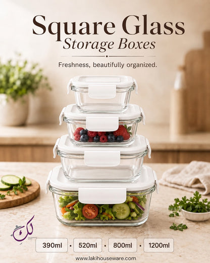 SQUARE GLASS STORAGE BOX – SET OF 4 WHITE