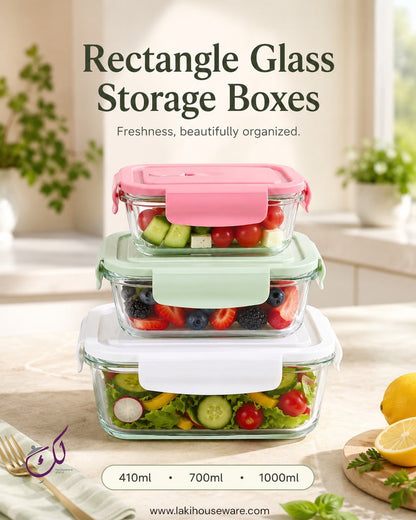 RECTANGLE GLASS STORAGE BOX – SET OF 3