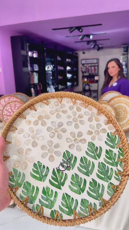 Green Monstera & Floral Tray Set - 2Pcs